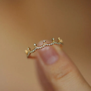 DAIIIBABYYY  -  New Ins Gold-plated Copper Micro Inlaid Zircon Crown Ring For Women Vintage Geometric White Zircon Rings Fashion Jewelry